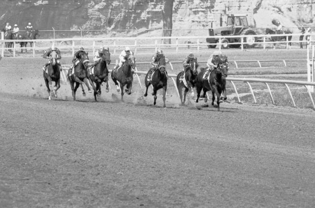 Horse race at Yellowstone Exhibition, 1979